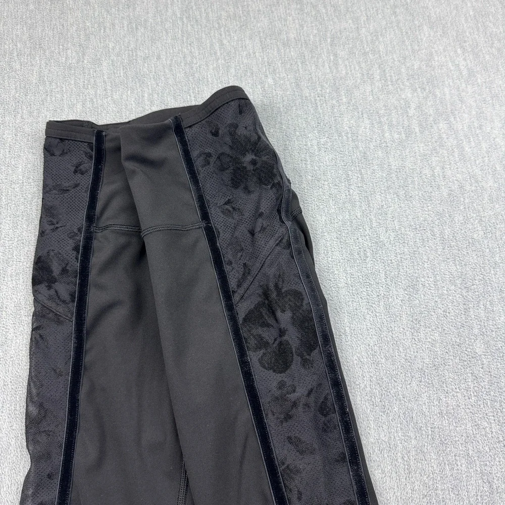 Lululemon Leggings Womens 2 Black Velvet Wunder Under Crop High-Rise Flocked Gym